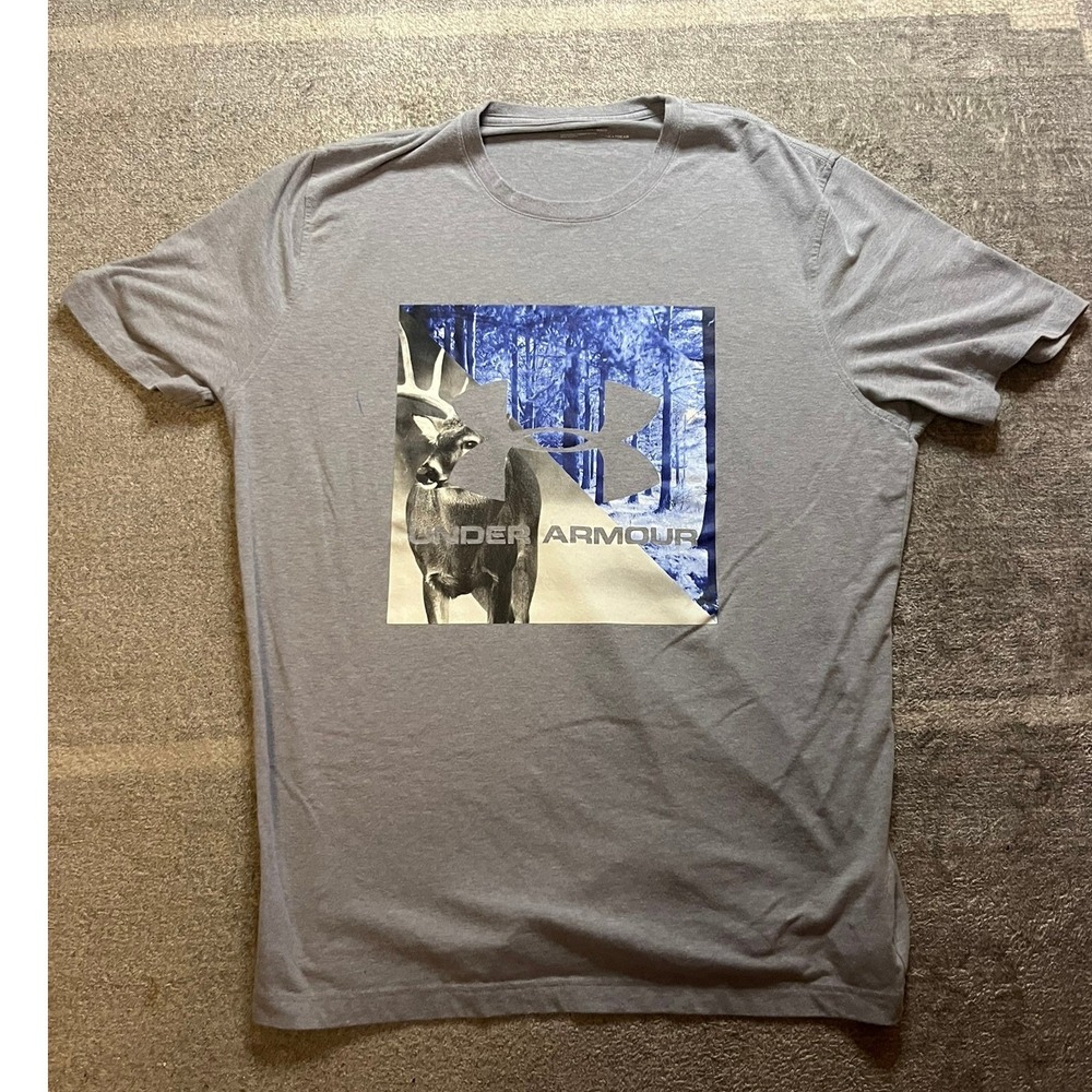 Under Armour Mens HeatGear Deer Graphic T-Shirt Gray Loose Fit LG